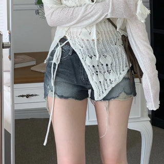 Yui's slim fit wave see-through slim long sleeve V-neck cardigan in