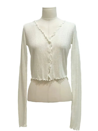 Yui's slim fit wave see-through slim long sleeve V-neck cardigan in