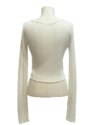 Yui's slim fit wave see-through slim long sleeve V-neck cardigan in