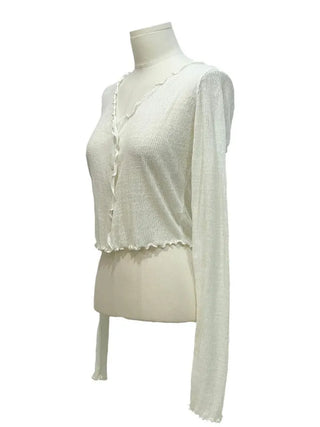 Yui's slim fit wave see-through slim long sleeve V-neck cardigan in