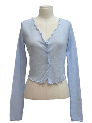 Yui's slim fit wave see-through slim long sleeve V-neck cardigan in