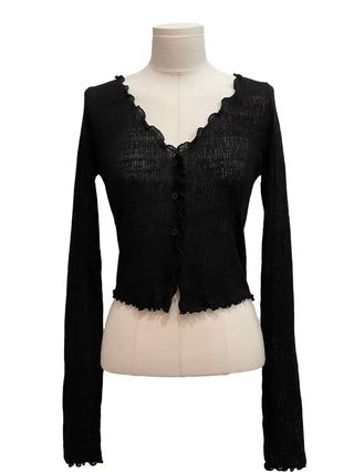 Yui's slim fit wave see-through slim long sleeve V-neck cardigan in