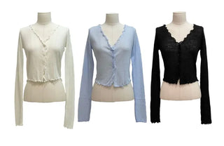 Yui's slim fit wave see-through slim long sleeve V-neck cardigan in
