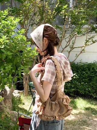 Elisa Vintage Frill Shirring Strap Nylon Shoulder Bag