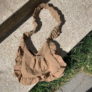 Elisa Vintage Frill Shirring Strap Nylon Shoulder Bag