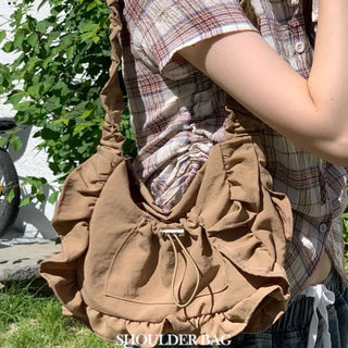 Elisa Vintage Frill Shirring Strap Nylon Shoulder Bag