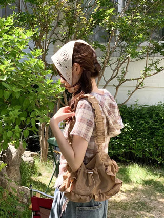 Elisa Vintage Frill Shirring Strap Nylon Shoulder Bag