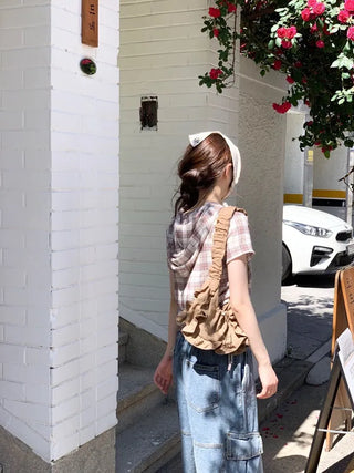 Elisa Vintage Frill Shirring Strap Nylon Shoulder Bag