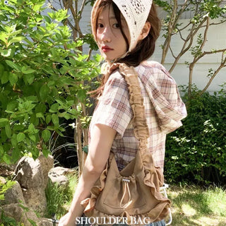 Elisa Vintage Frill Shirring Strap Nylon Shoulder Bag