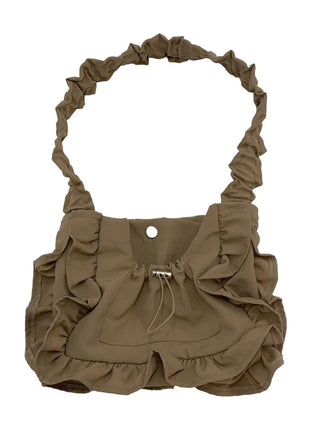 Elisa Vintage Frill Shirring Strap Nylon Shoulder Bag