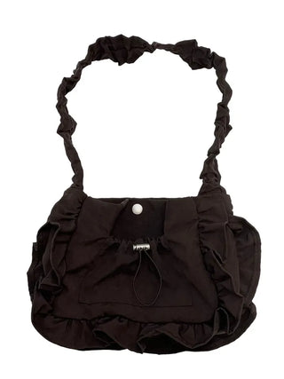 Elisa Vintage Frill Shirring Strap Nylon Shoulder Bag