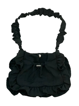 Elisa Vintage Frill Shirring Strap Nylon Shoulder Bag
