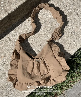 Elisa Vintage Frill Shirring Strap Nylon Shoulder Bag