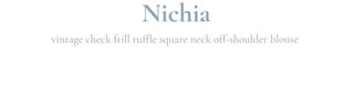 Nichia Vintage Ribbon Check Frill Ruffle Square Neck Off-Shoulder Cotton Puff Blouse