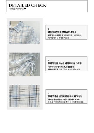 Labills vintage check ribbon strap shirring loose fit short sleeve shirt