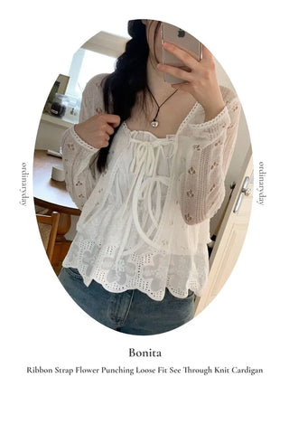 Bonita Ribbon Vintage Embroidered Flower Punching Sleeveless Banding Cotton Blouse