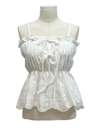 Bonita Ribbon Vintage Embroidered Flower Punching Sleeveless Banding Cotton Blouse