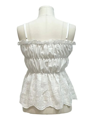 Bonita Ribbon Vintage Embroidered Flower Punching Sleeveless Banding Cotton Blouse