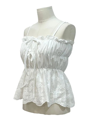 Bonita Ribbon Vintage Embroidered Flower Punching Sleeveless Banding Cotton Blouse