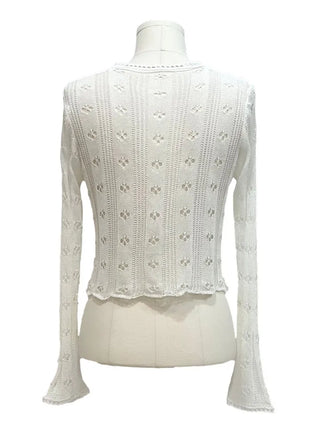 Ignis Ribbon Strap Flower Punching Loose See-Through Knit Cardigan