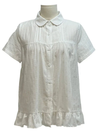 Baby Frill Pintuck Round Collar Check Cotton Short Sleeve Blouse