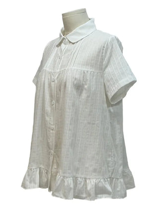 Baby Frill Pintuck Round Collar Check Cotton Short Sleeve Blouse