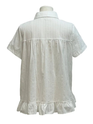 Baby Frill Pintuck Round Collar Check Cotton Short Sleeve Blouse