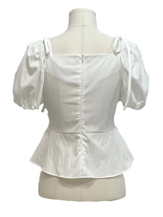 Hazel ribbon strap puff sleeve off-shoulder two-way frill shirring blouse