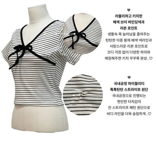 Mew Lovely Ribbon V-Neck Short Sleeve Boneless Short Sleeve T-Shirt