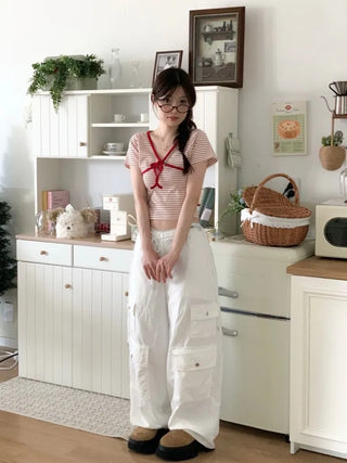 Mew Lovely Ribbon V-Neck Short Sleeve Boneless Short Sleeve T-Shirt