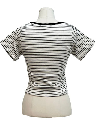 Mew Lovely Ribbon V-Neck Short Sleeve Boneless Short Sleeve T-Shirt