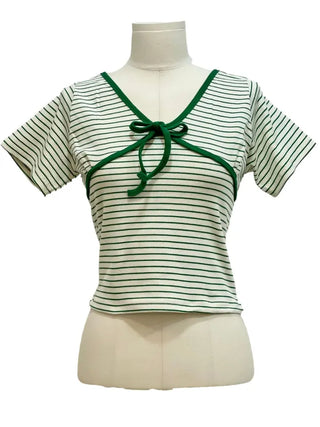 Mew Lovely Ribbon V-Neck Short Sleeve Boneless Short Sleeve T-Shirt