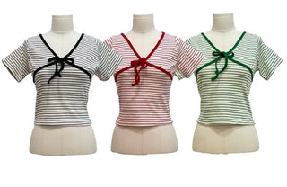 Mew Lovely Ribbon V-Neck Short Sleeve Boneless Short Sleeve T-Shirt