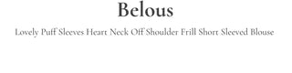 Bellus Ribbon Lovely Puff Sleeve Heart Neck Off-Shoulder Frill Cotton Crop Short Sleeve Blouse