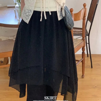 Tinel loose-fit chiffon unbalanced layered banding midi skirt