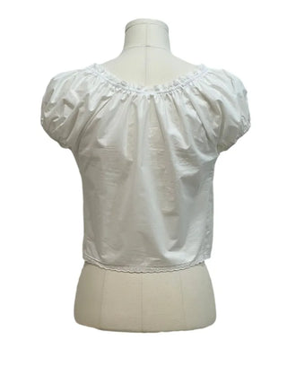 Aesiriel Vintage Lace Double Ribbon Strap Puff Square Neck Off-Shoulder Cotton Blouse