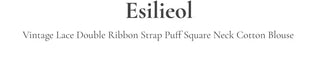 Aesiriel Vintage Lace Double Ribbon Strap Puff Square Neck Off-Shoulder Cotton Blouse