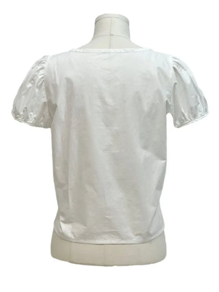 Annika Ribbon Shirring Slit Puff Short Sleeve Blouse