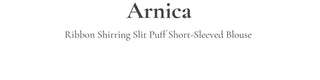 Annika Ribbon Shirring Slit Puff Short Sleeve Blouse
