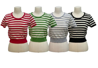 Furmin Pendant Stripe Basic Shibori Slim Crop Short Sleeve Knit