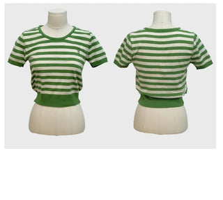 Furmin Pendant Stripe Basic Shibori Slim Crop Short Sleeve Knit