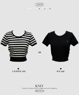 Furmin Pendant Stripe Basic Shibori Slim Crop Short Sleeve Knit