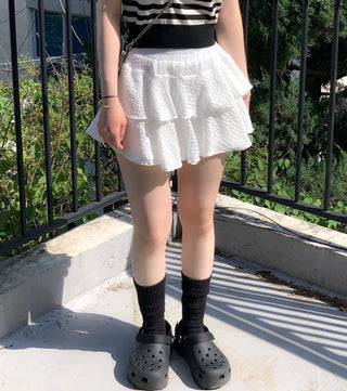 Furmin Pendant Stripe Basic Shibori Slim Crop Short Sleeve Knit