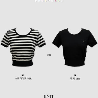Furmin Pendant Stripe Basic Shibori Slim Crop Short Sleeve Knit