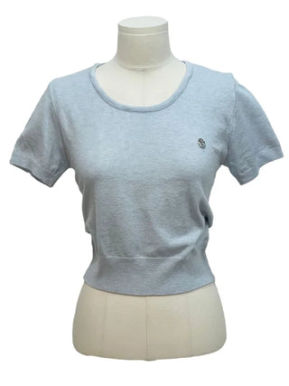 Furmin Pendant Stripe Basic Shibori Slim Crop Short Sleeve Knit