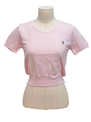 Furmin Pendant Stripe Basic Shibori Slim Crop Short Sleeve Knit