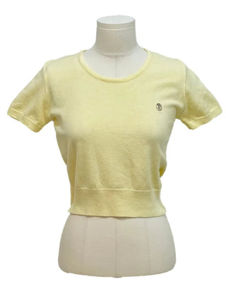 Furmin Pendant Stripe Basic Shibori Slim Crop Short Sleeve Knit