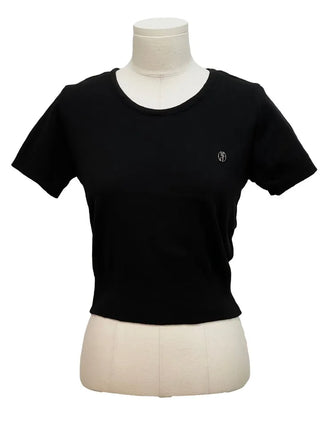 Furmin Pendant Stripe Basic Shibori Slim Crop Short Sleeve Knit