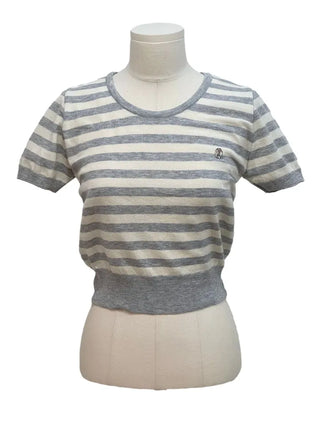 Furmin Pendant Stripe Basic Shibori Slim Crop Short Sleeve Knit