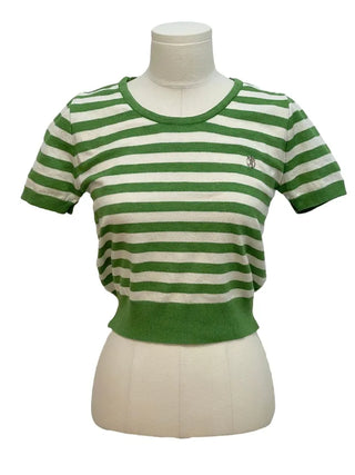 Furmin Pendant Stripe Basic Shibori Slim Crop Short Sleeve Knit